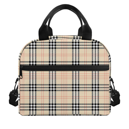 Beige Tartan Pattern Print Insulated Lunch Bag