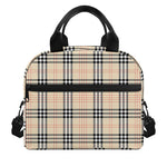Beige Tartan Pattern Print Insulated Lunch Bag