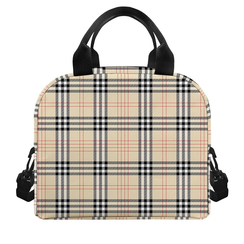 Beige Tartan Pattern Print Insulated Lunch Bag
