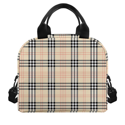 Beige Tartan Pattern Print Insulated Lunch Bag