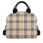 Beige Tartan Pattern Print Insulated Lunch Bag