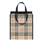 Beige Tartan Pattern Print Insulated Lunch Tote
