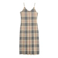 Beige Tartan Pattern Print Jersey Midi Cami Dress