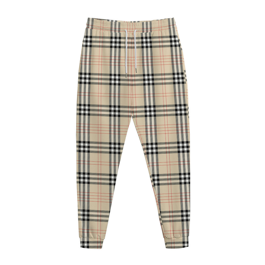 Beige Tartan Pattern Print Jogger Pants