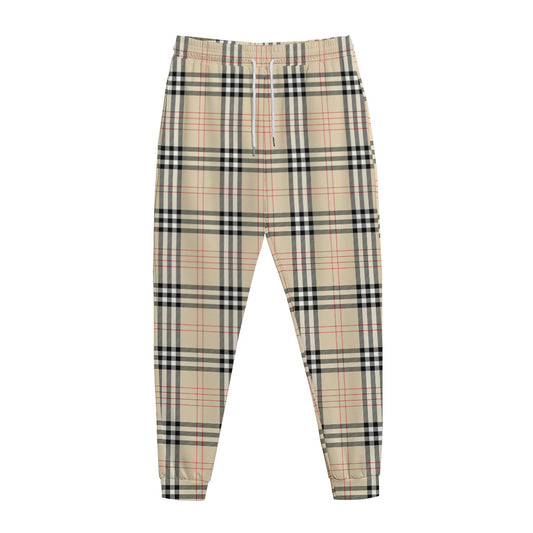 Beige Tartan Pattern Print Jogger Pants