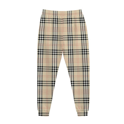 Beige Tartan Pattern Print Jogger Pants