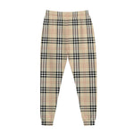 Beige Tartan Pattern Print Jogger Pants