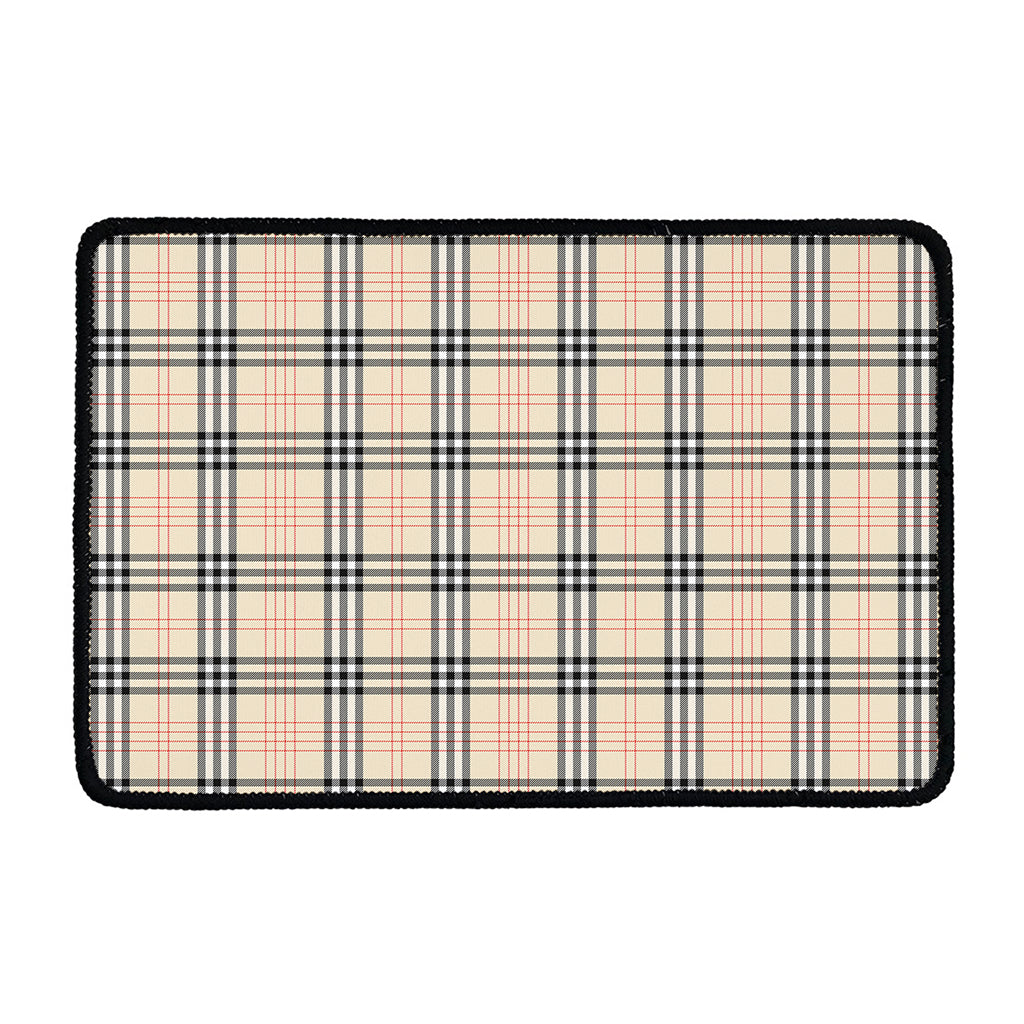 Beige Tartan Pattern Print Kitchen Mat