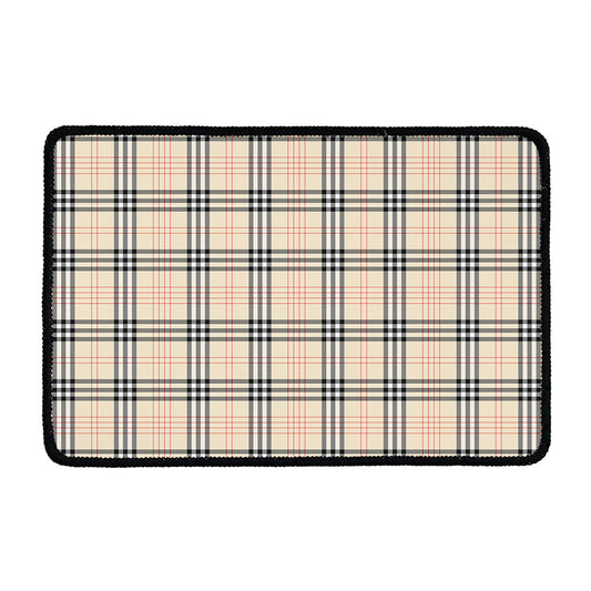 Beige Tartan Pattern Print Kitchen Mat