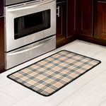 Beige Tartan Pattern Print Kitchen Mat