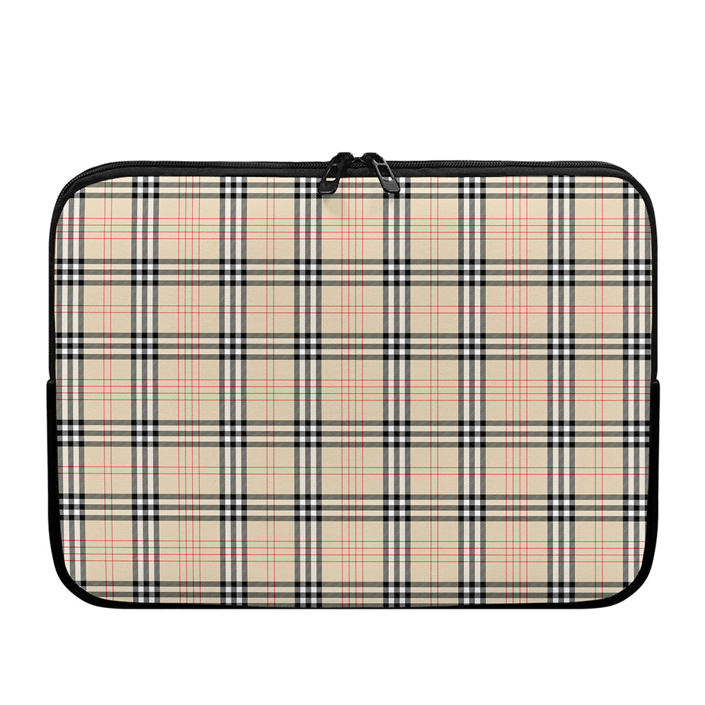 Beige Tartan Pattern Print Laptop Sleeve