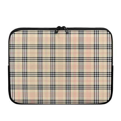 Beige Tartan Pattern Print Laptop Sleeve