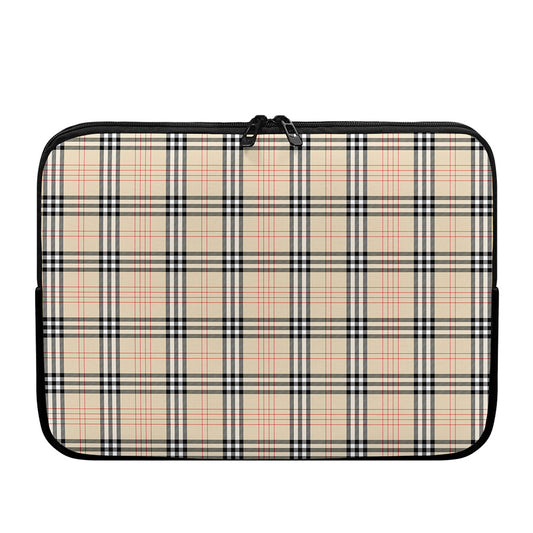 Beige Tartan Pattern Print Laptop Sleeve