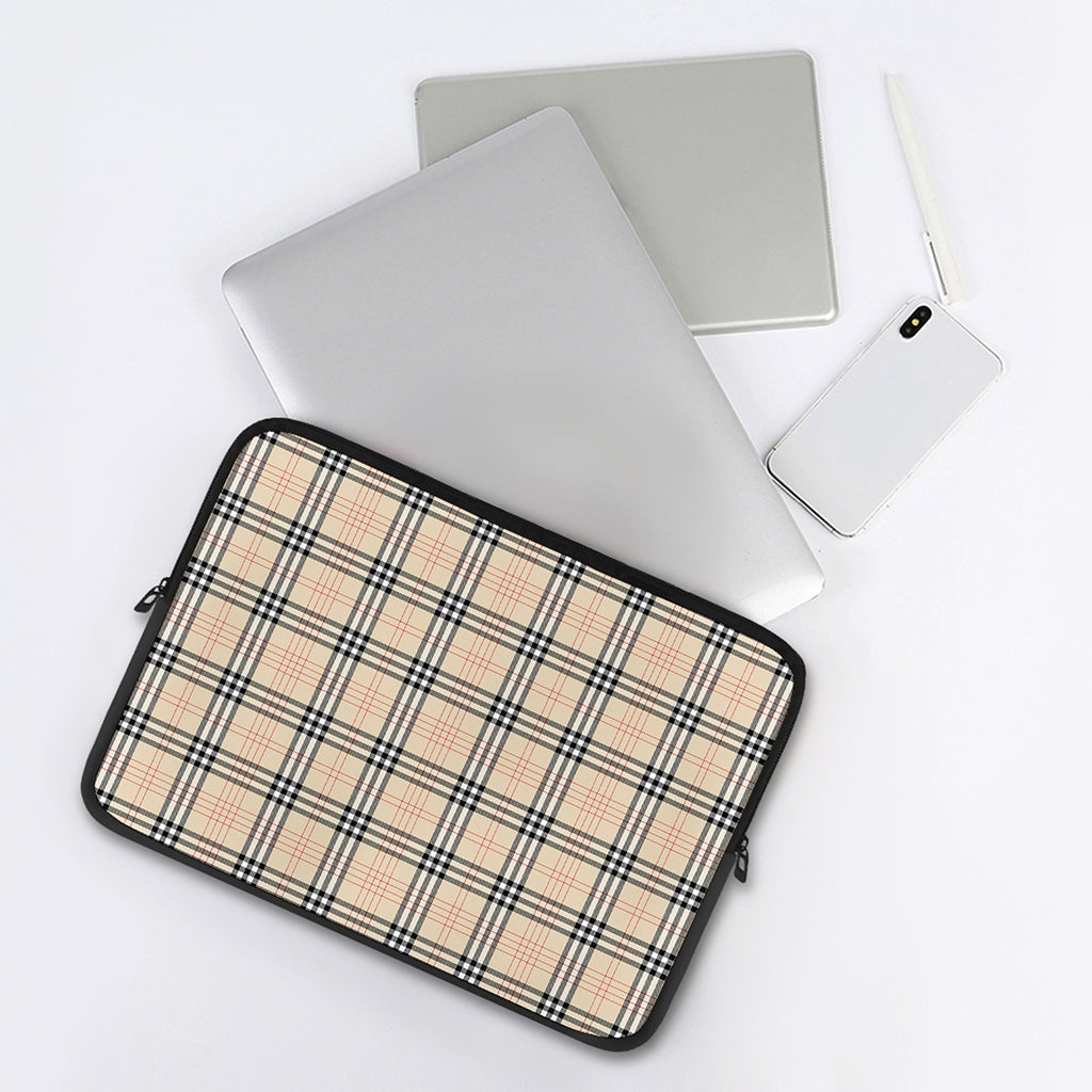 Beige Tartan Pattern Print Laptop Sleeve