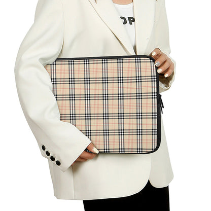 Beige Tartan Pattern Print Laptop Sleeve