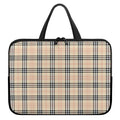 Beige Tartan Pattern Print Laptop Sleeve With Handle