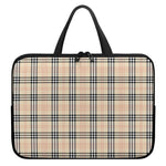 Beige Tartan Pattern Print Laptop Sleeve With Handle