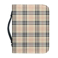 Beige Tartan Pattern Print Leather Bible Cover