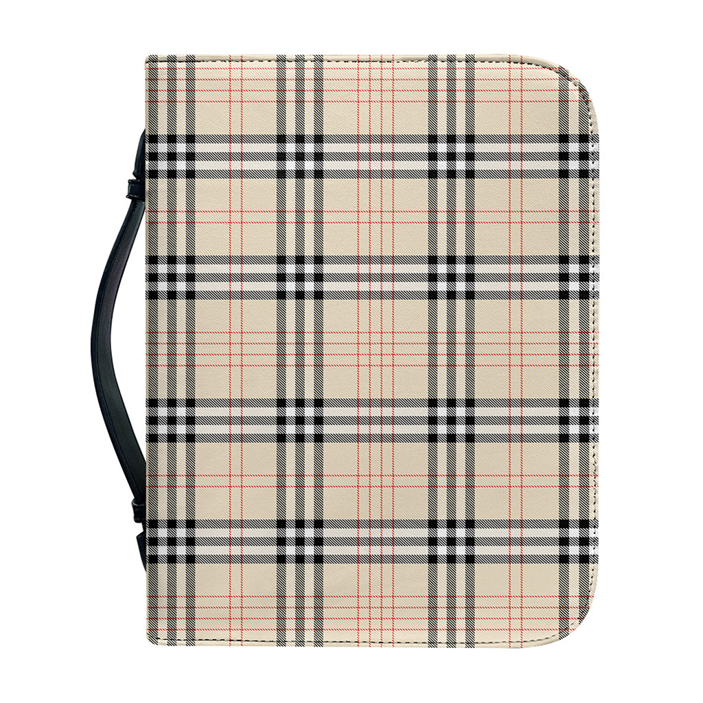 Beige Tartan Pattern Print Leather Bible Cover