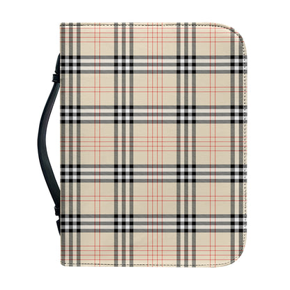 Beige Tartan Pattern Print Leather Bible Cover