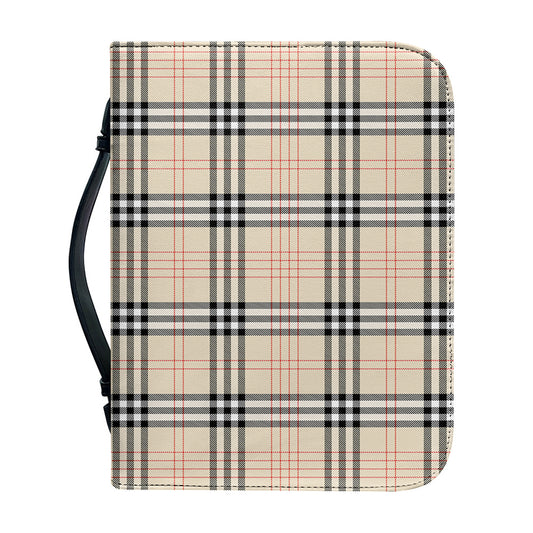 Beige Tartan Pattern Print Leather Bible Cover