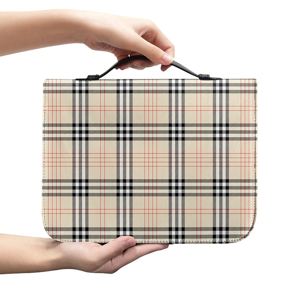 Beige Tartan Pattern Print Leather Bible Cover