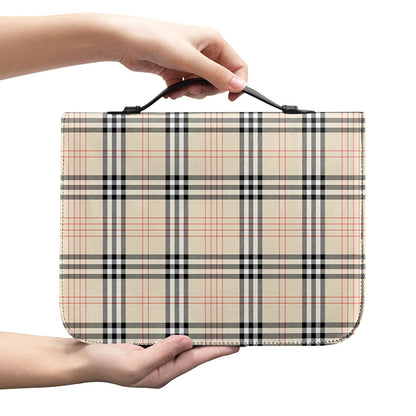 Beige Tartan Pattern Print Leather Bible Cover