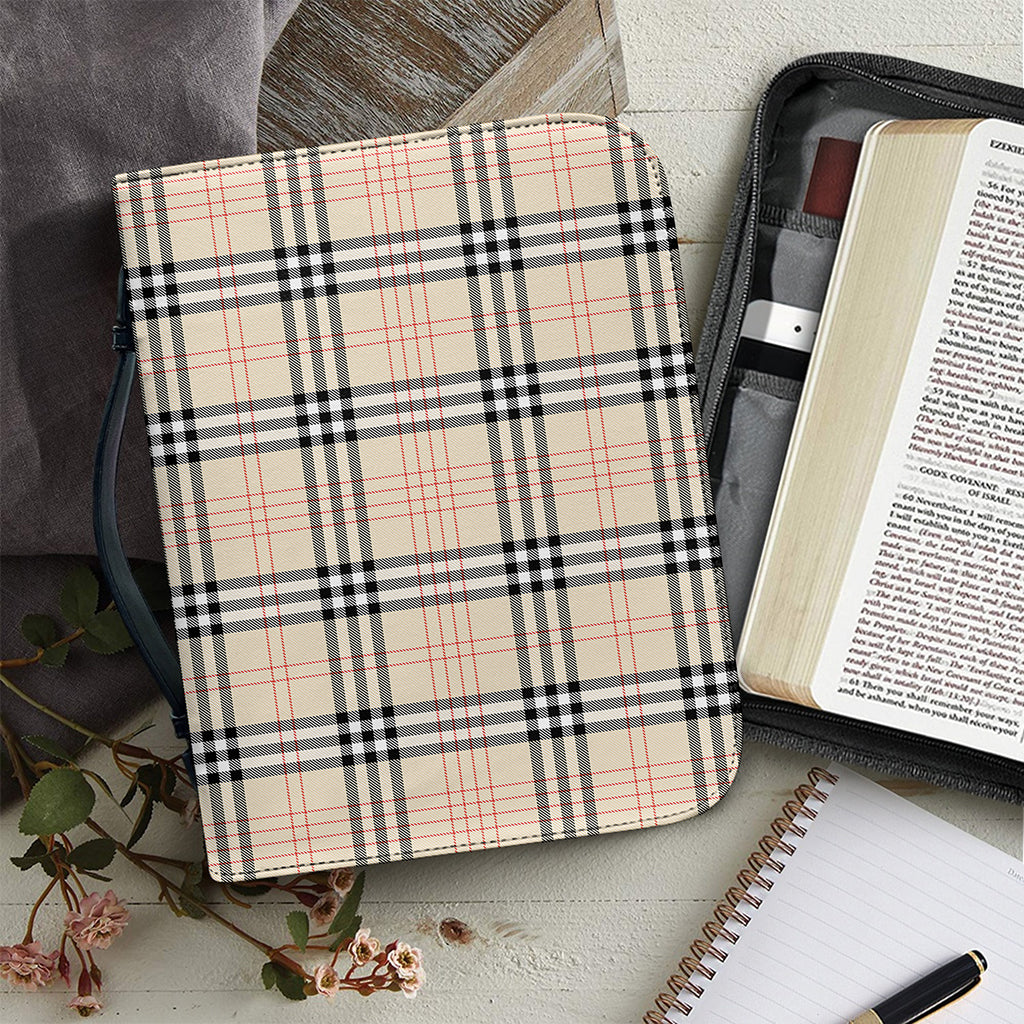 Beige Tartan Pattern Print Leather Bible Cover