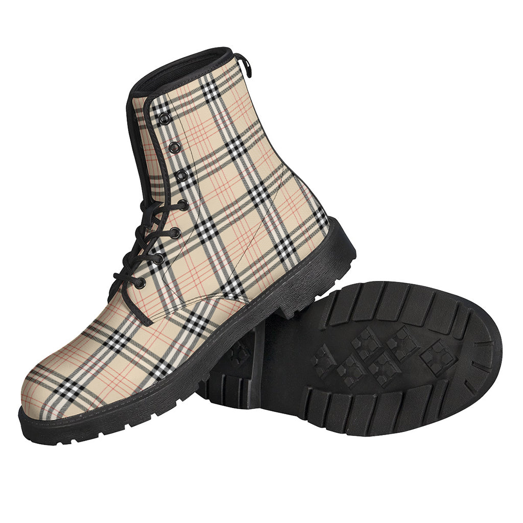 Beige Tartan Pattern Print Backpack