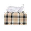 Beige Tartan Pattern Print Leather Tissue Box Cover