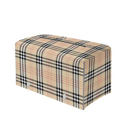 Beige Tartan Pattern Print Leather Tissue Box Cover