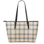 Beige Tartan Pattern Print Leather Tote Bag