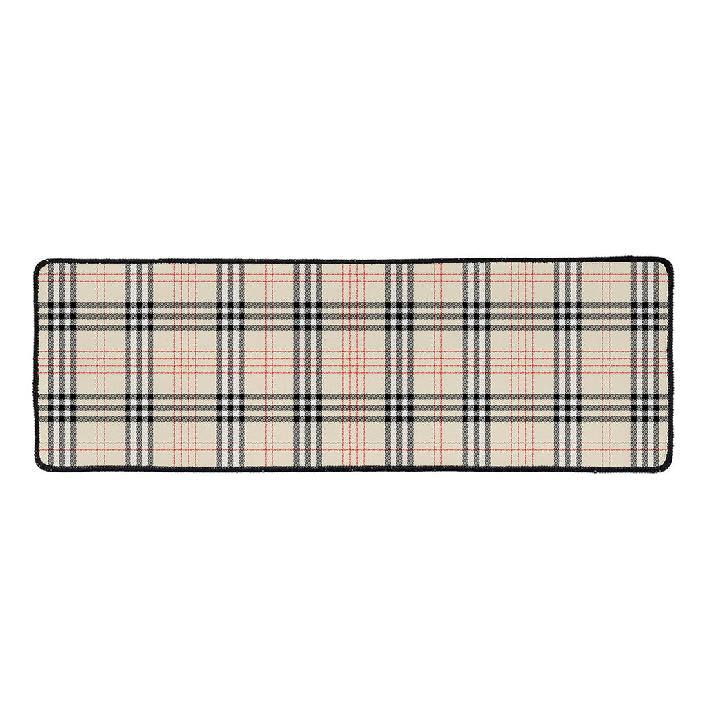 Beige Tartan Pattern Print Long Kitchen Mat