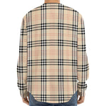 Beige Tartan Pattern Print Long Sleeve Baseball Jersey