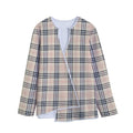 Beige Tartan Pattern Print Long Sleeve Short Coat