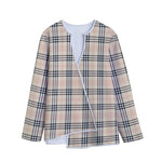 Beige Tartan Pattern Print Long Sleeve Short Coat