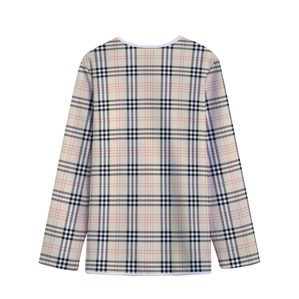 Beige Tartan Pattern Print Long Sleeve Short Coat
