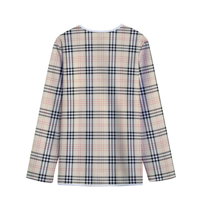 Beige Tartan Pattern Print Long Sleeve Short Coat
