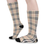 Beige Tartan Pattern Print Long Socks