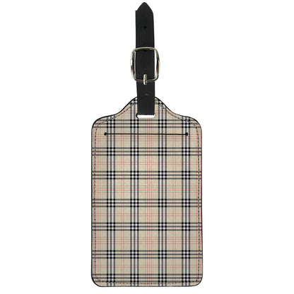 Beige Tartan Pattern Print Luggage Tag