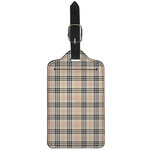 Beige Tartan Pattern Print Luggage Tag