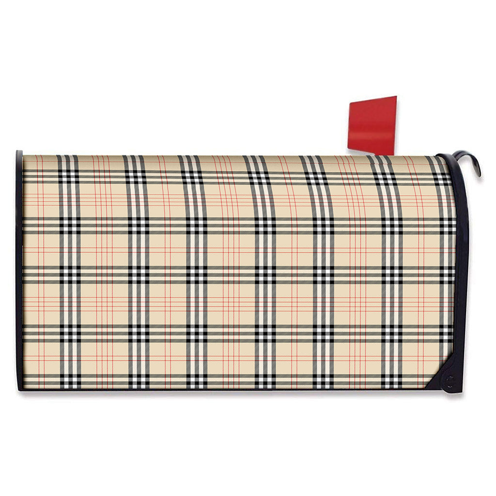 Beige Tartan Pattern Print Mailbox Cover