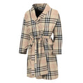 Beige Tartan Pattern Print Men's Bathrobe