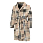 Beige Tartan Pattern Print Men's Bathrobe