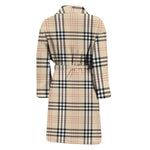 Beige Tartan Pattern Print Men's Bathrobe