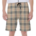 Beige Tartan Pattern Print Men's Beach Shorts