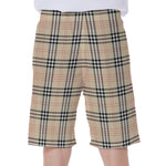 Beige Tartan Pattern Print Men's Beach Shorts