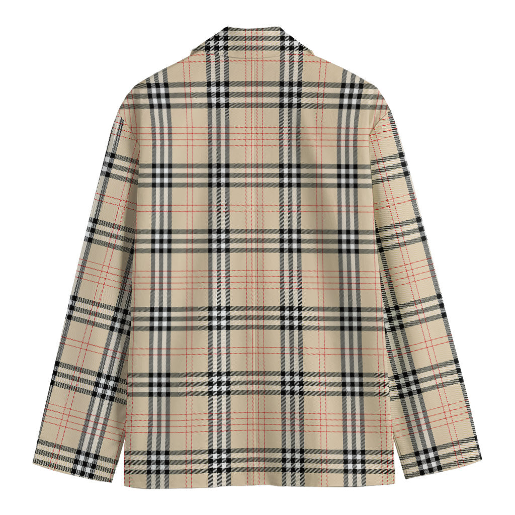 Beige Tartan Pattern Print Men's Blazer
