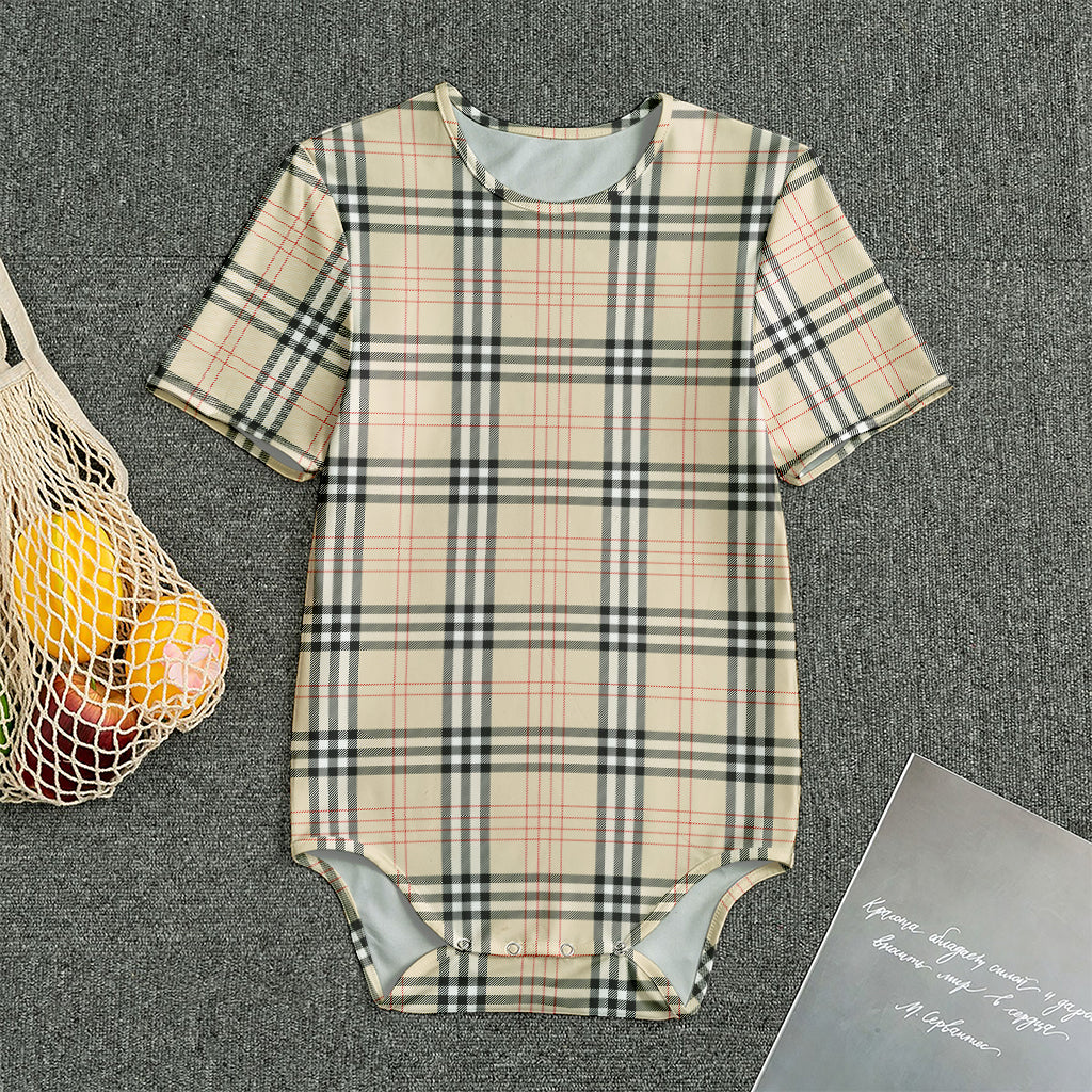 Beige Tartan Pattern Print Men's Bodysuit