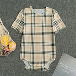 Beige Tartan Pattern Print Men's Bodysuit